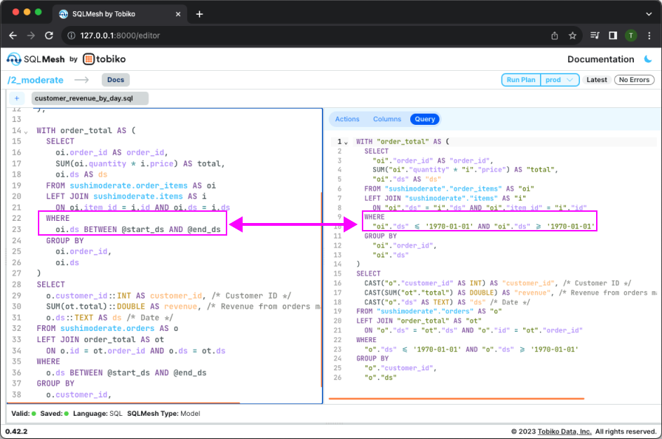 Figure 7: View rendered model queries in the SQLMesh UI