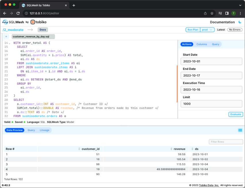 Figure 8: Evaluate a model and explore the results in the interactive data viewer